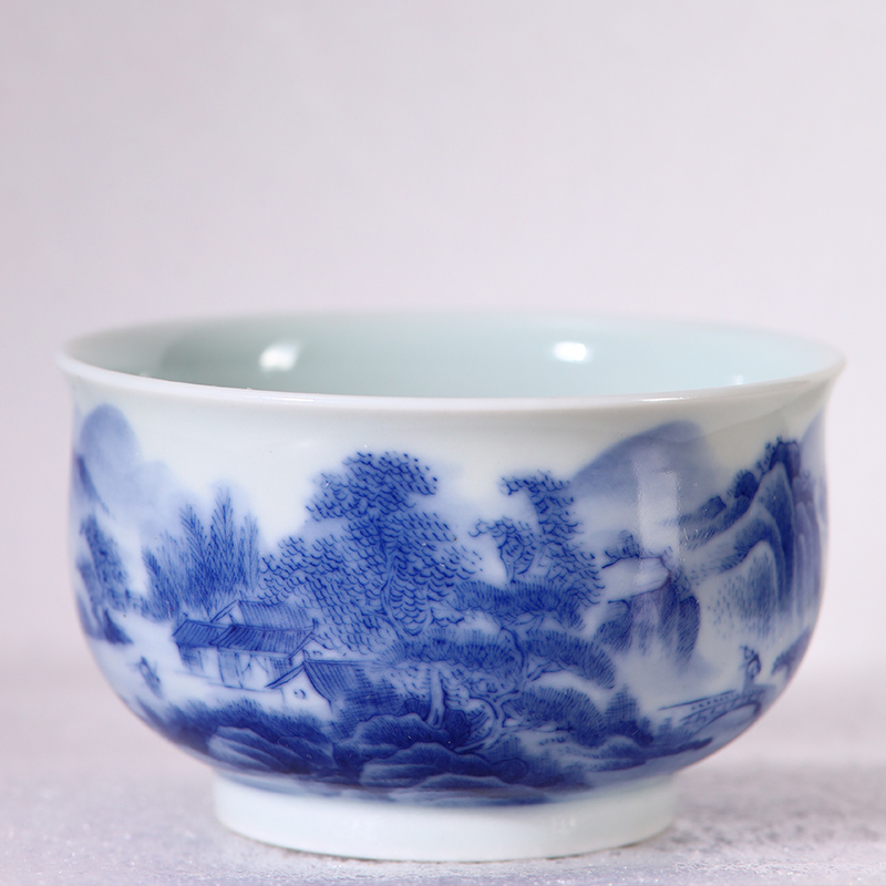 景德镇纯手工手绘青花山水炉式杯直径8.5公分高5公分容量150毫升