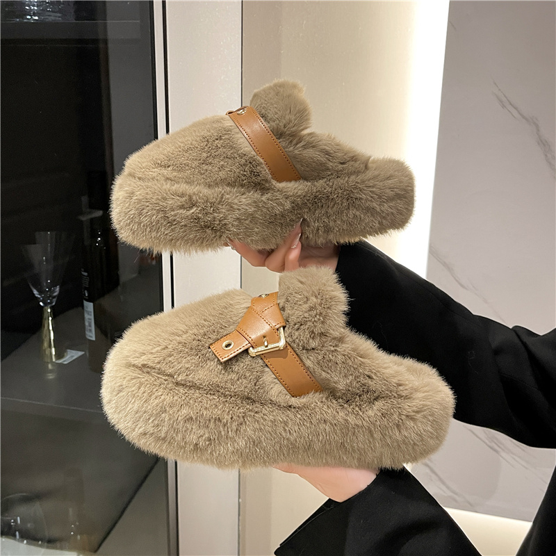 厚底包头毛毛拖鞋女外穿网红爆款加绒保暖棉拖鞋女2023秋冬新款