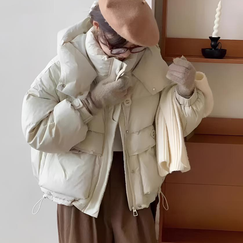 2025XP新款冬季宽松百搭时尚休闲韩版立领连帽保暖白鸭绒羽绒服