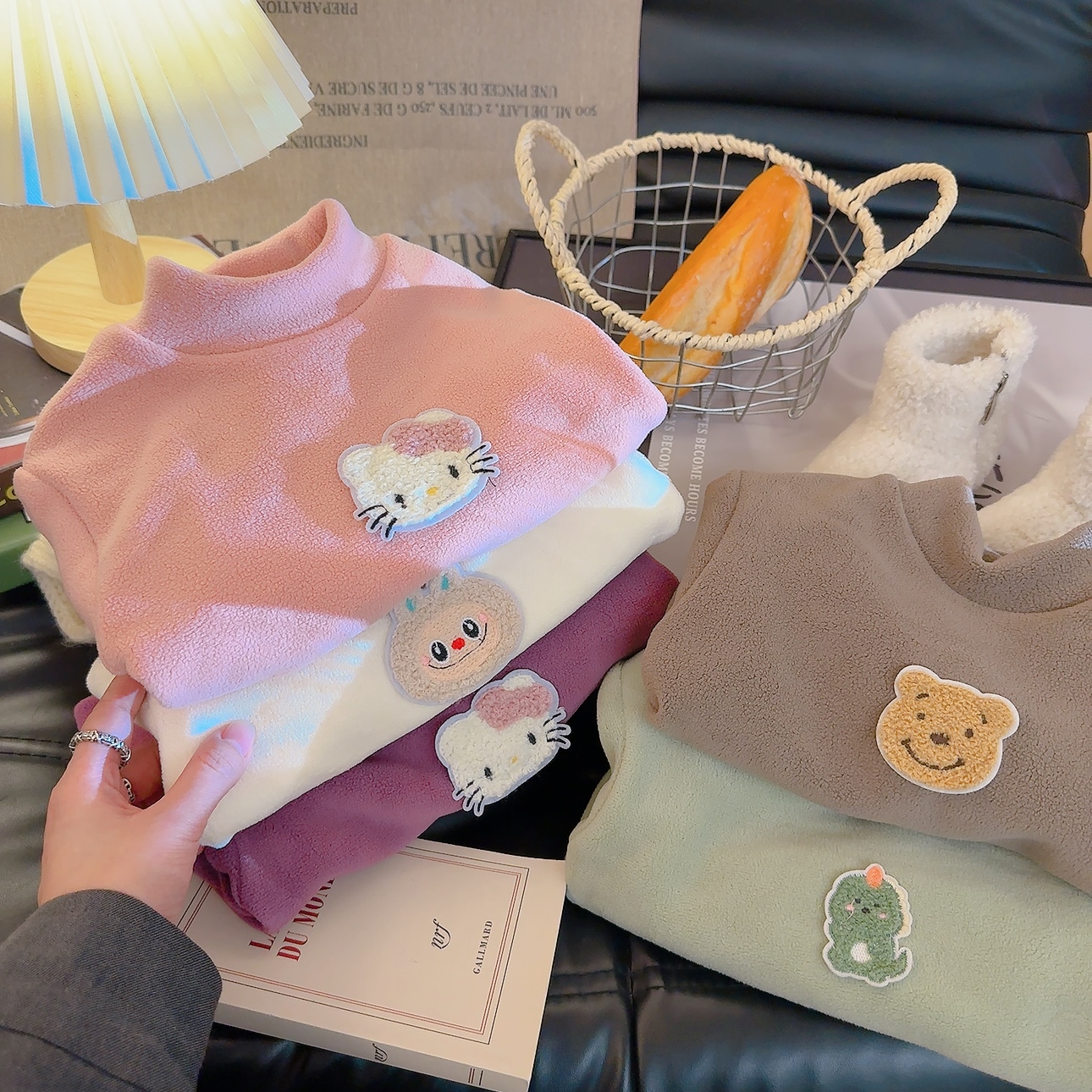 2025新款儿童卡通双面奥利绒厚款森系A类秋冬套头卫衣可爱风打底