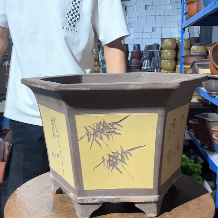 40黄色六方花盆花盆花盆