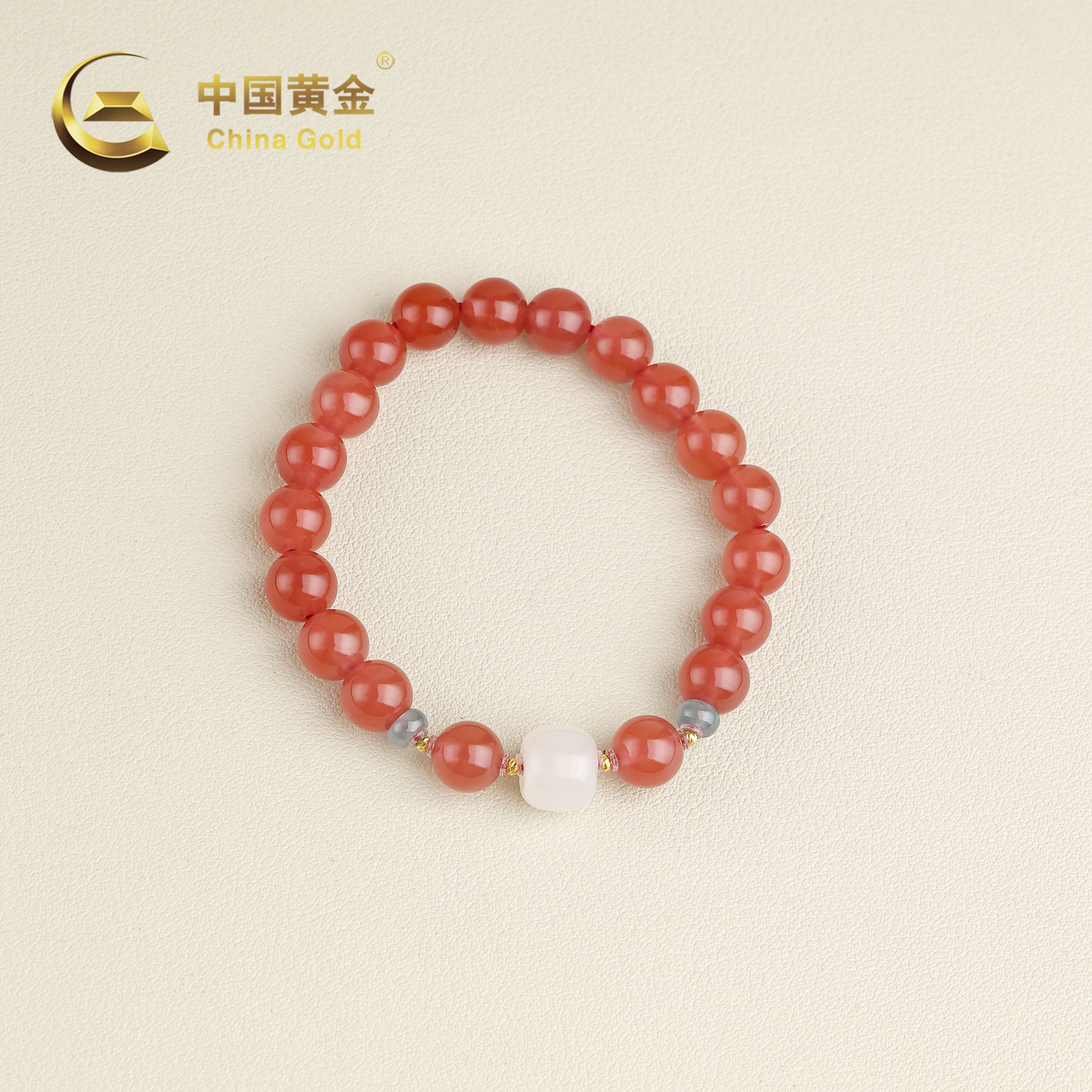 【中国黄金】景澈 | 南红*手串*18k金镶嵌-S4867-臻