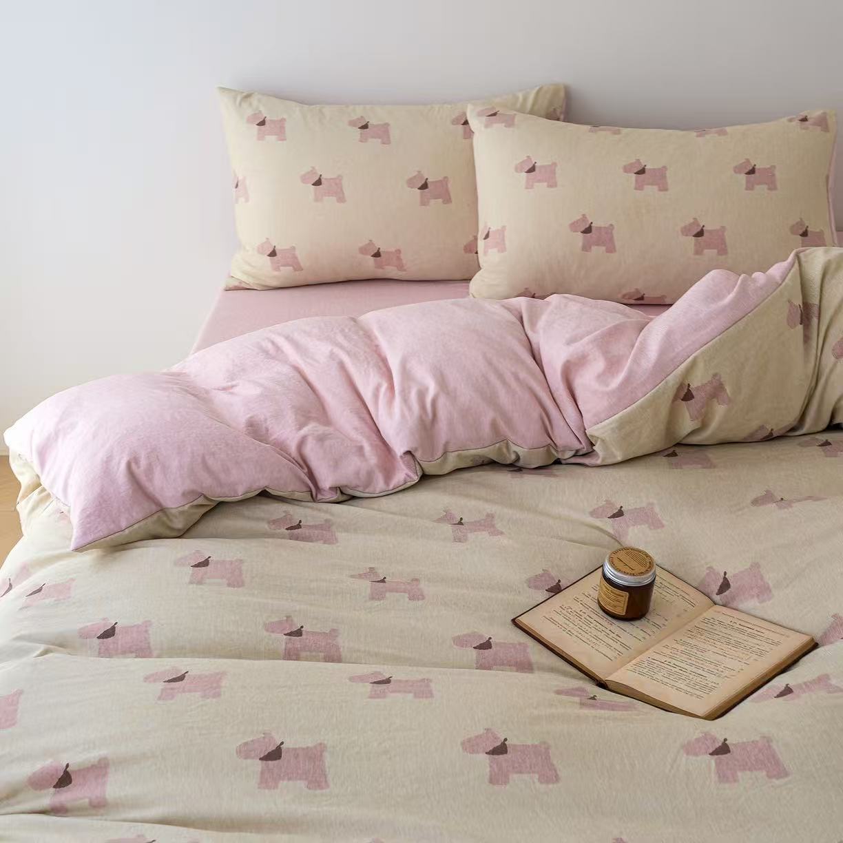 秋冬加厚色拉磨毛针织棉四件套保暖柔软印花