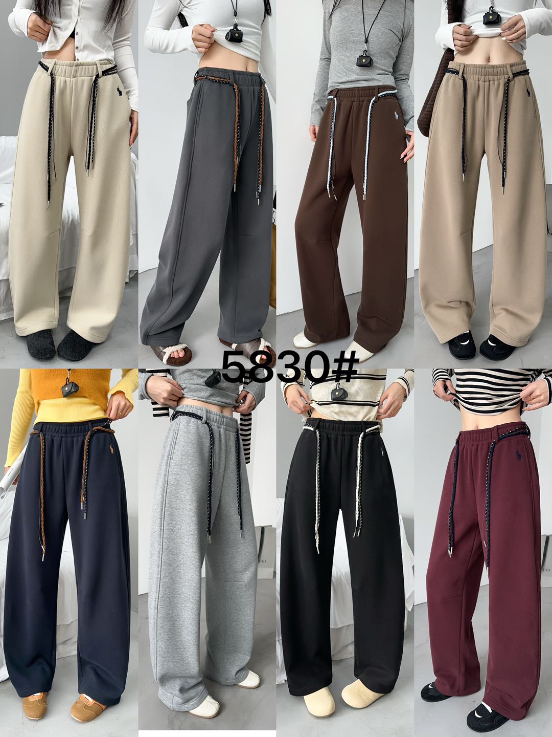 5830冬季新款加绒卫裤高腰休闲裤显高显瘦时尚百搭阔腿裤纯色保暖