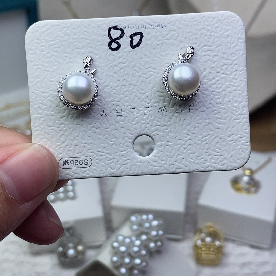 银S925镶嵌耳饰淡水珍珠