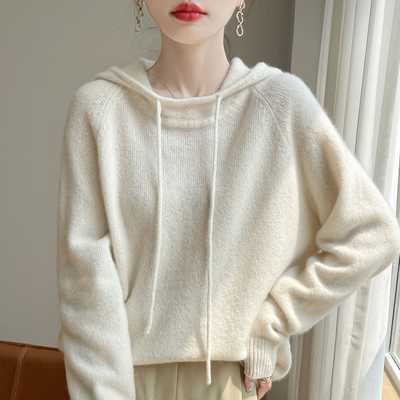 25%桑蚕丝75%山羊绒康宝莱线女士宽松帽衫双股加厚帽衫