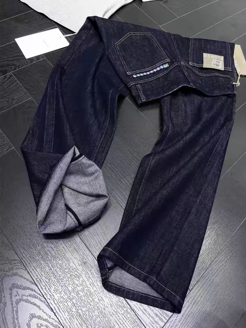 SU【260】花503 愫倩 拼接蓝色格子！显瘦显高直筒牛仔裤窄版阔腿裤~