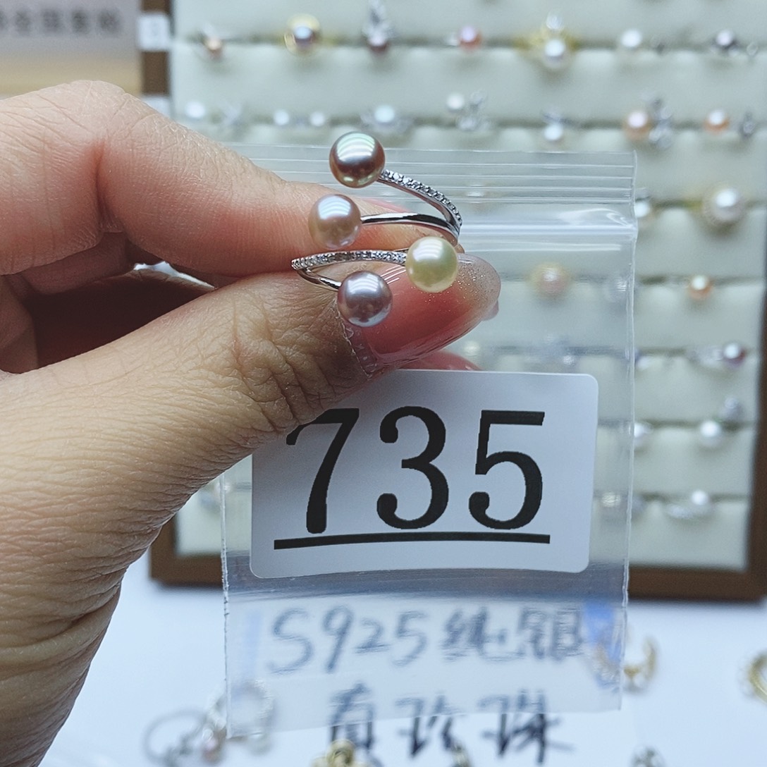 淡水珍珠戒指银S925镶嵌735