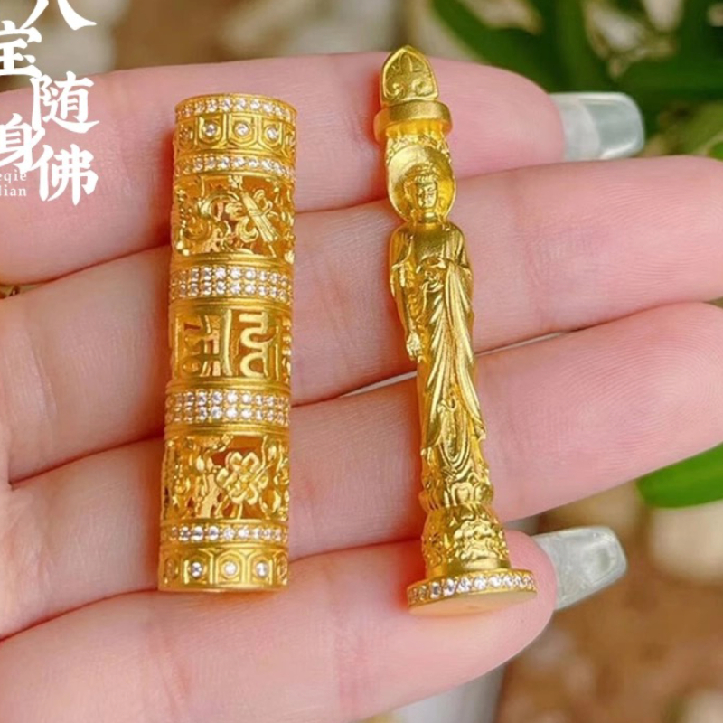 随身佛吊坠女经典古法传承观音佛在心中黄色项链守护款