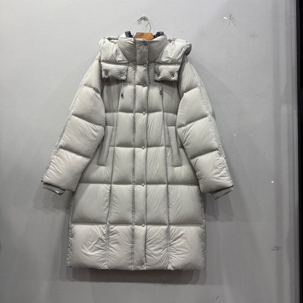 麦寻冬YRLLS08Y浅灰长款羽绒服90白鸭绒磁吸扣防风袖泡芙款巨厚女