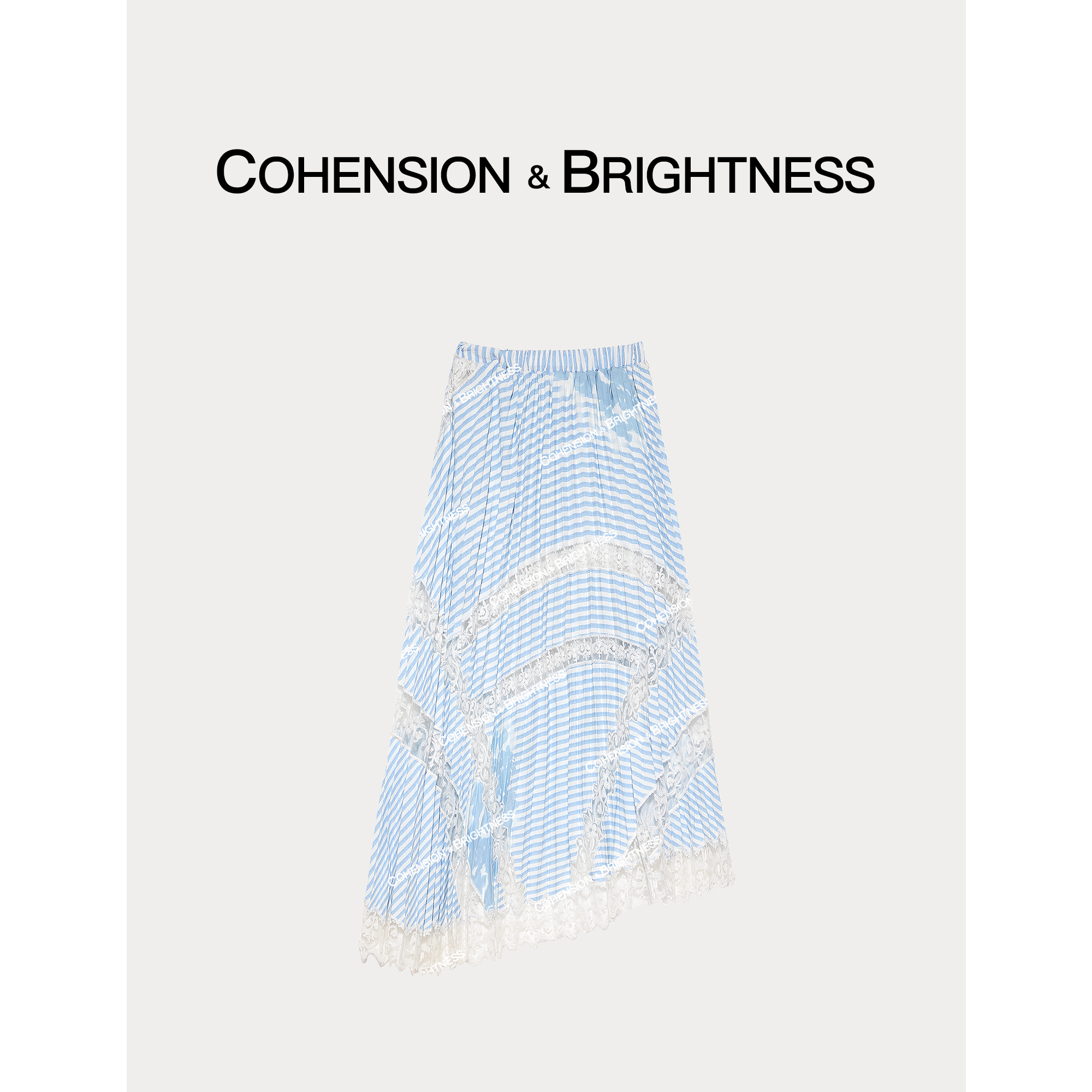 凝慧真的好【浪漫交错】春季新款韩版清新条纹拼接蕾丝半身裙QQ082