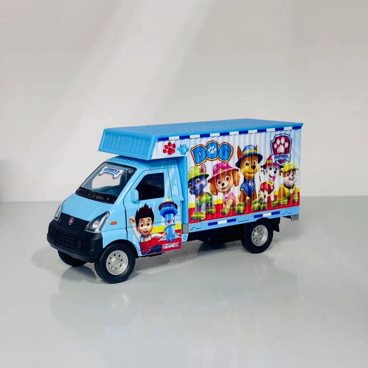 合金声光狗狗货柜车带回力玩具