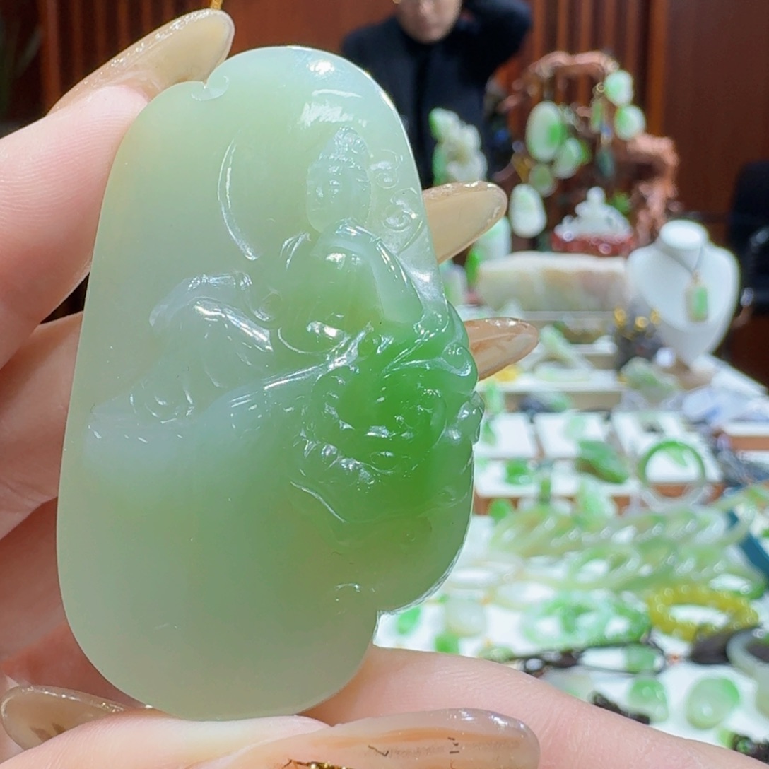和田玉翠青文殊未镶嵌