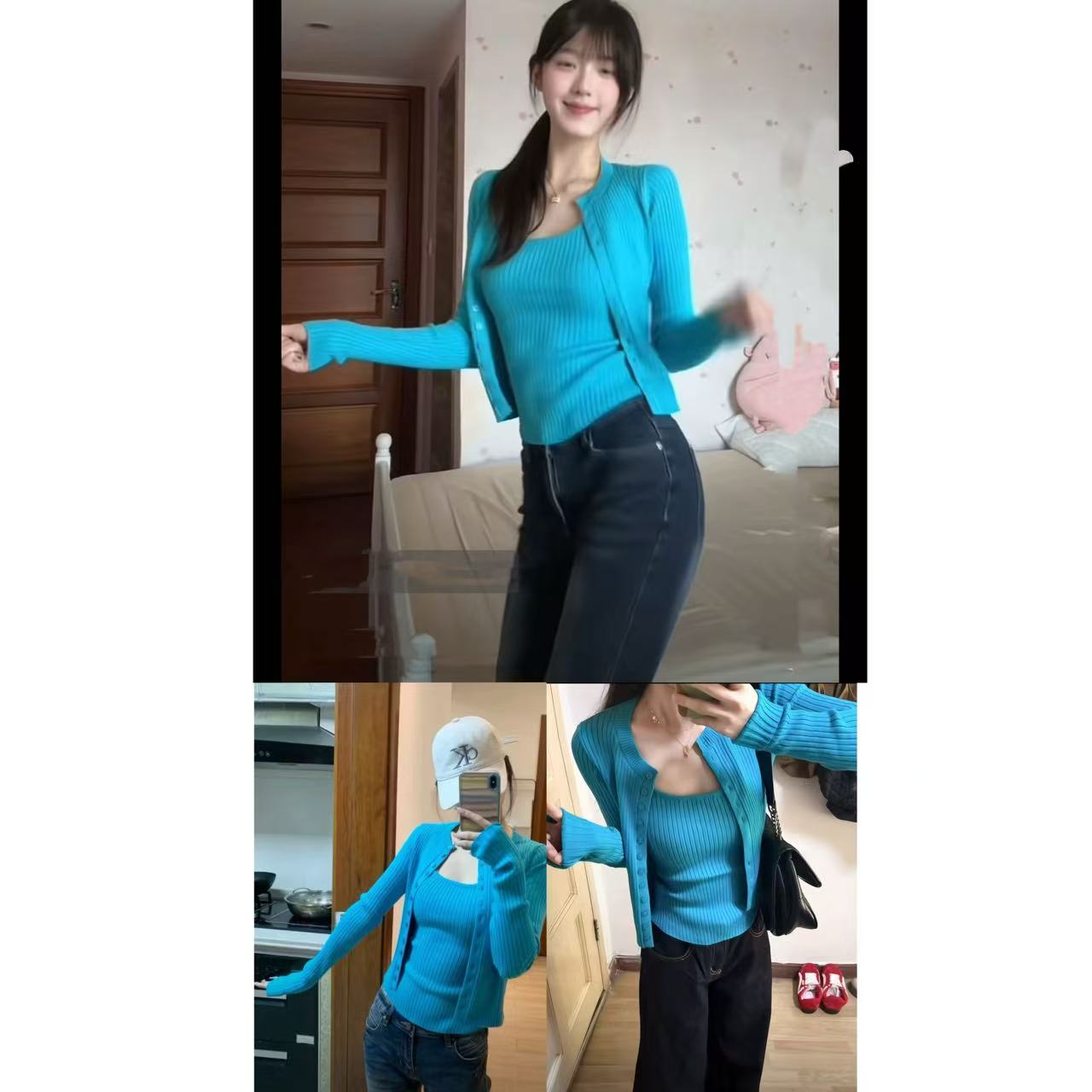 徐秋阳   海盐甜妹  秋季新款百搭时尚休闲显瘦显白毛衣套装YM404