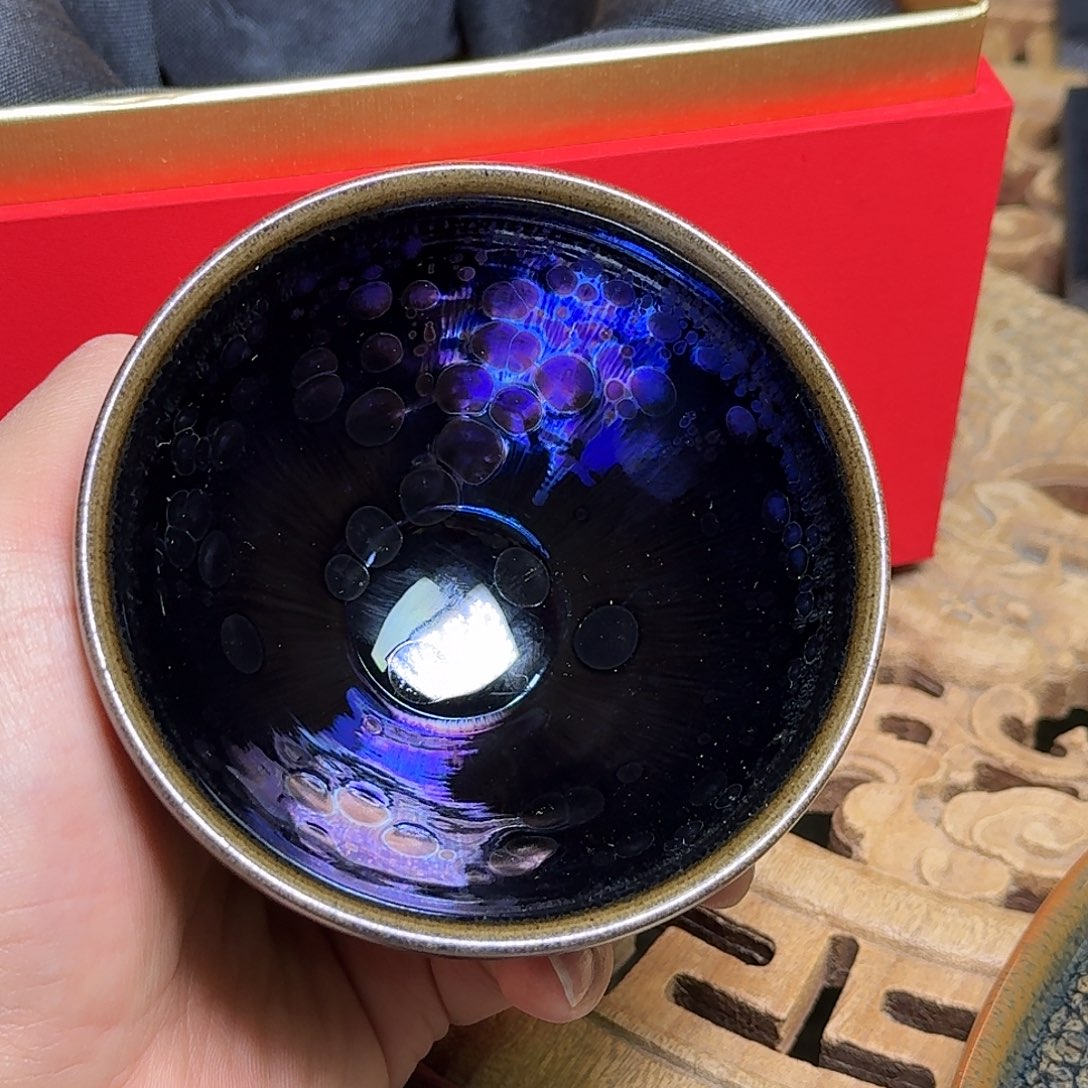 用***9茶盏飞惺双面釉刻绘耀变001茶盏