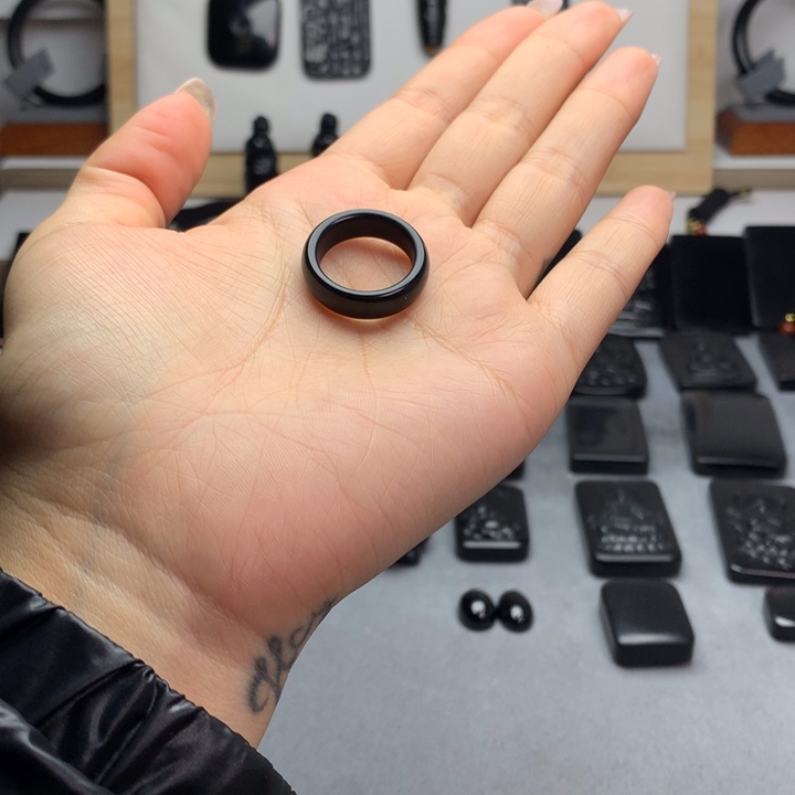 往***风和田玉（墨玉）未镶嵌戒圈17