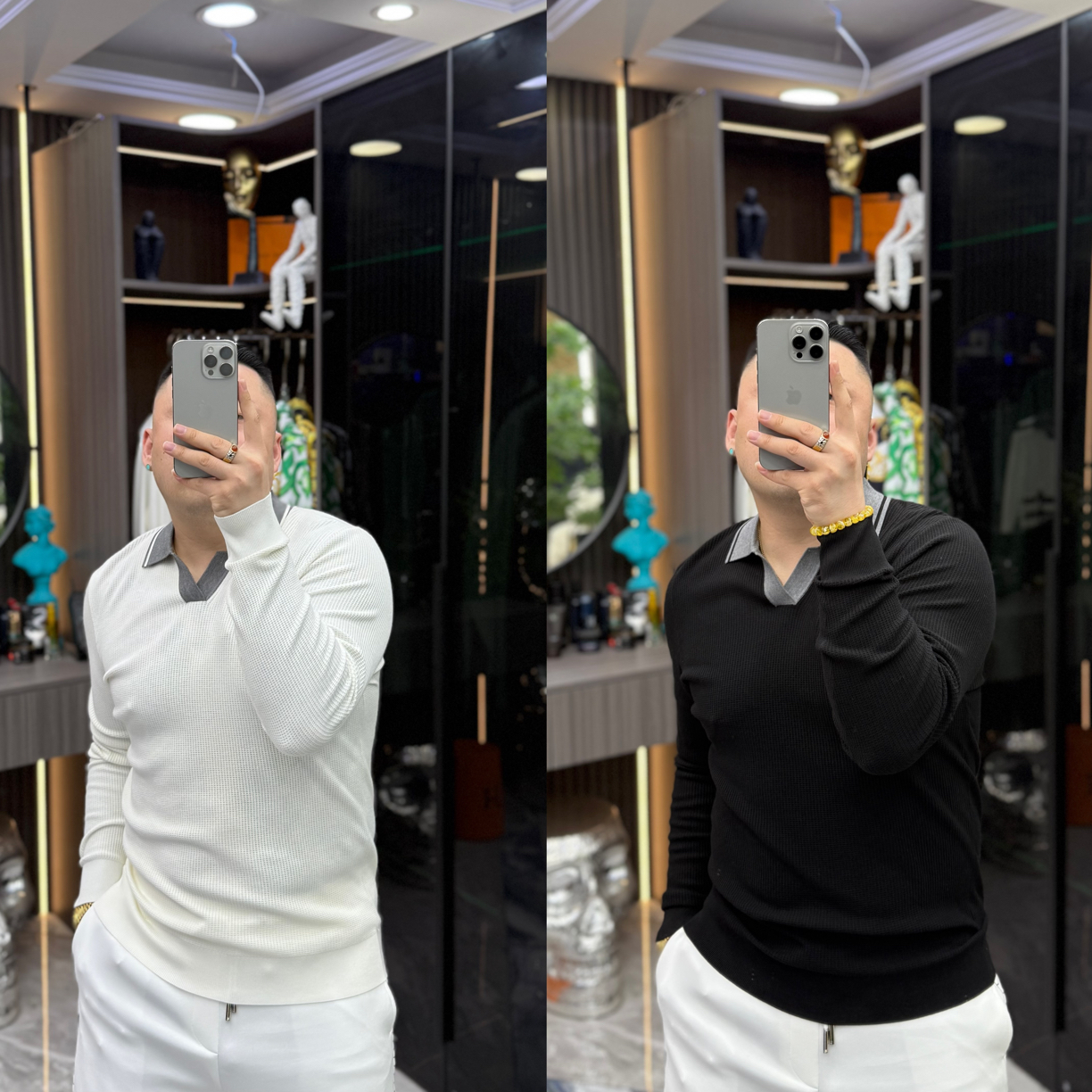 SH轻奢时尚高定男士雅痞撞色V领针织休闲小衫 7957