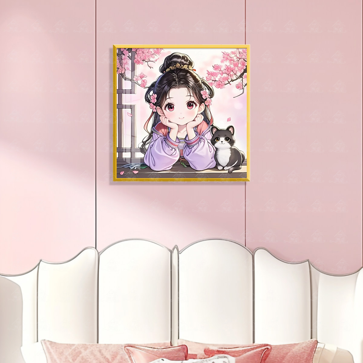 【进口棉布】爱阁十字绣猫咪女孩新款可爱小件现代卡通装饰画手工绣