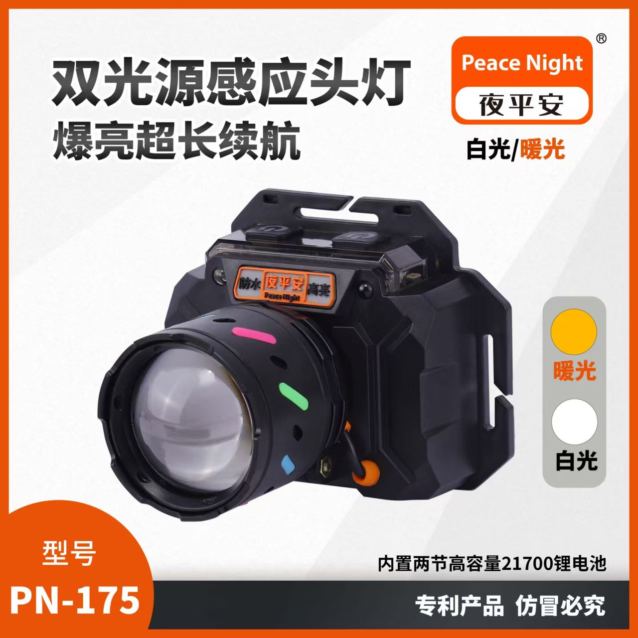 夜平安白黄双光源可变焦头灯