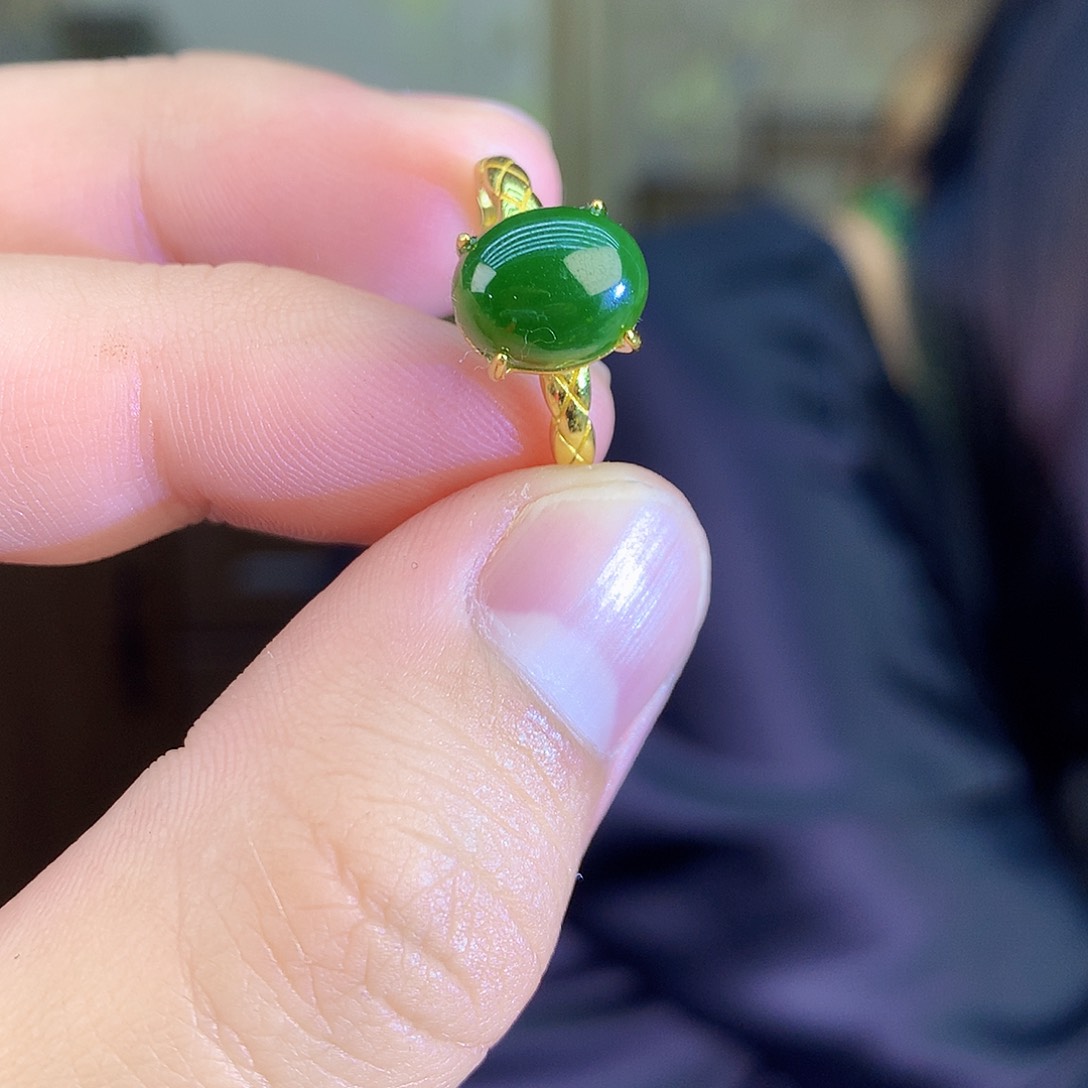 吊坠(不含链)银S925镶嵌和田玉（碧玉）戒指