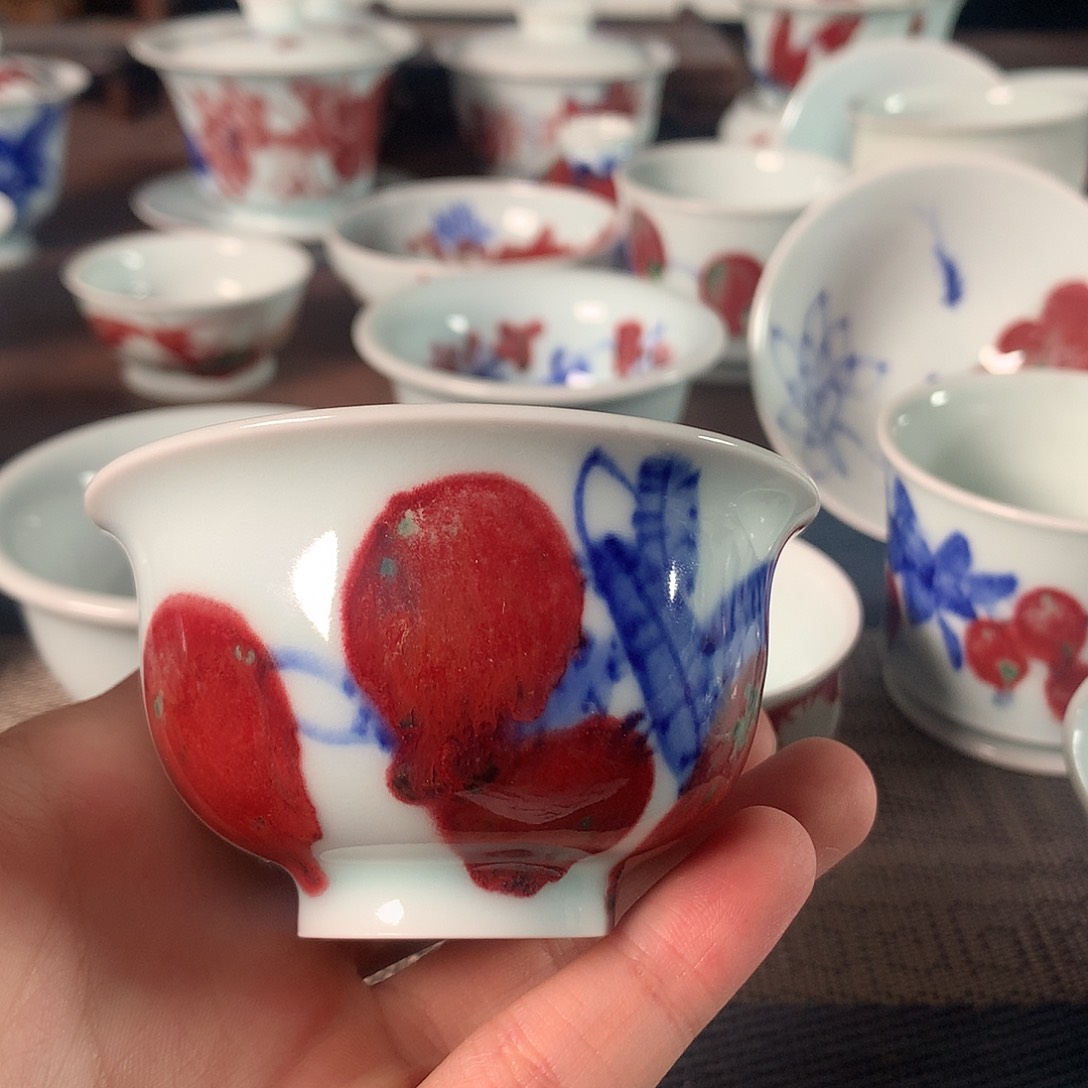 杯原矿青花釉里红瓷器