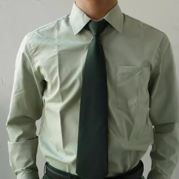 全新松枝绿衬衣长袖休闲内衬衣男免烫长袖浅绿色内衬衣衬衫速干