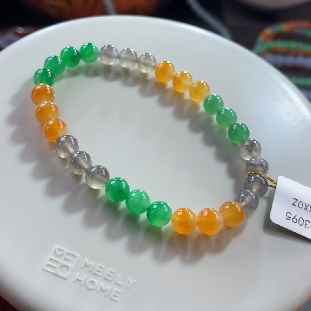 翡翠未镶嵌手链撞色冰浓彩特色多宝单圈 卡6~6.37