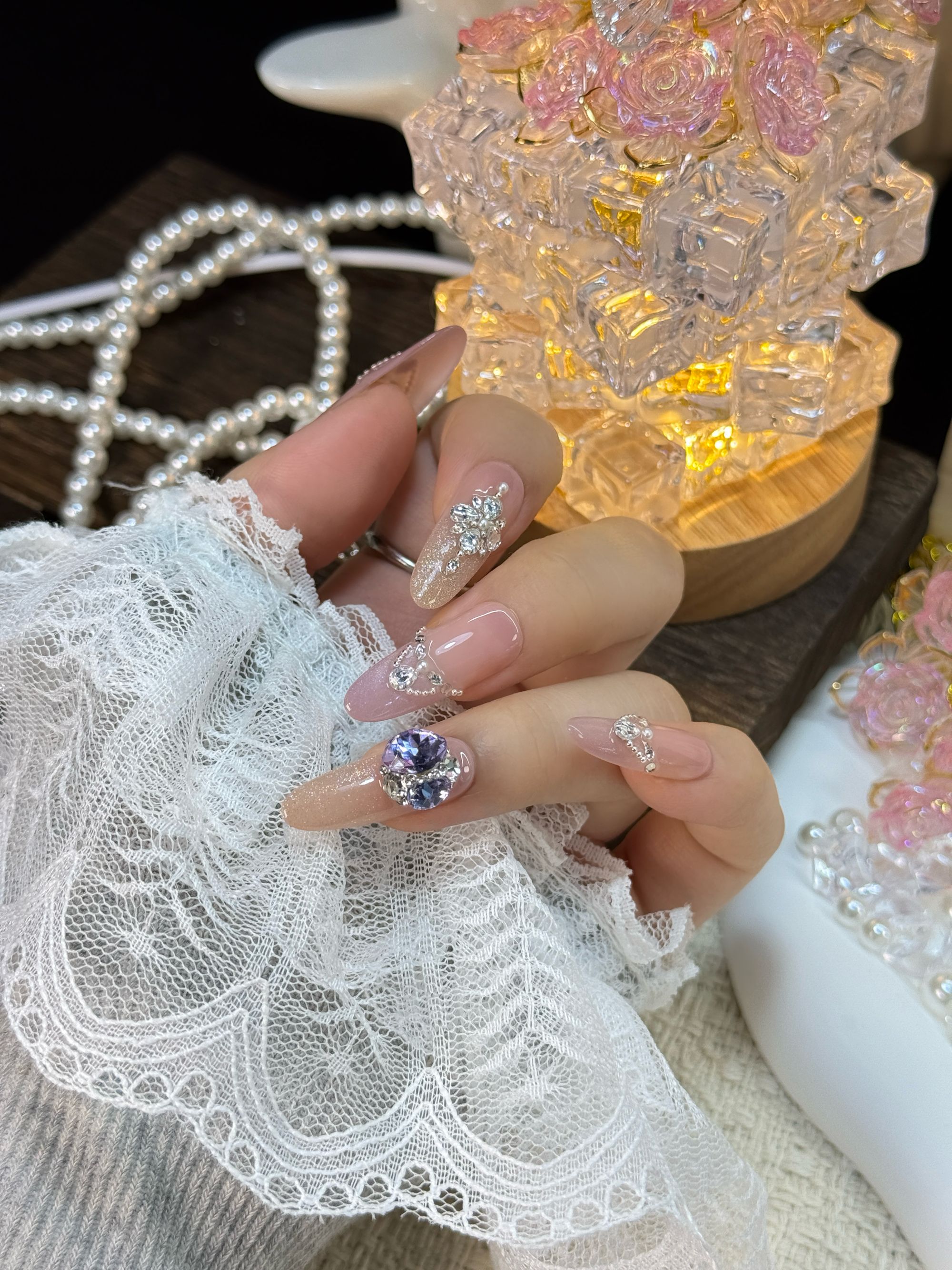 【蔷薇幻晶】纯手工气质猫眼渐变精致高级感穿戴甲