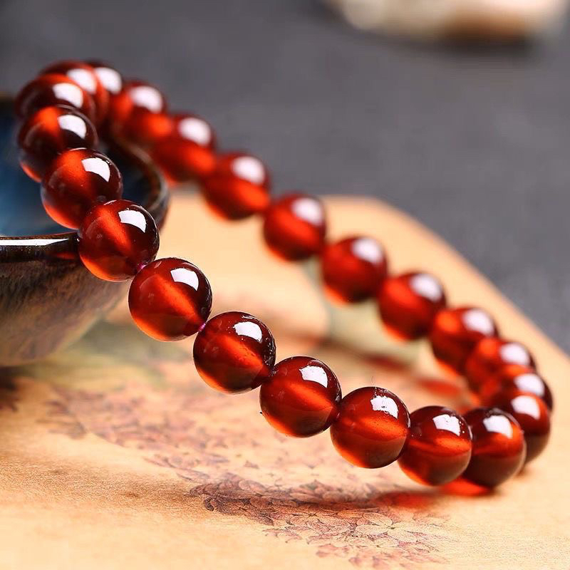 天然橙红石榴石手链女款时尚芬达色手串女人之石多样性精美发一