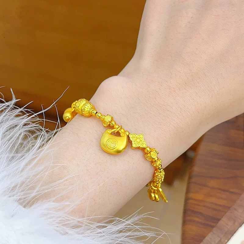 铜合金手链 福美 金色葫芦小胖福盘缠手链女金坨坨手串轻奢高级感
