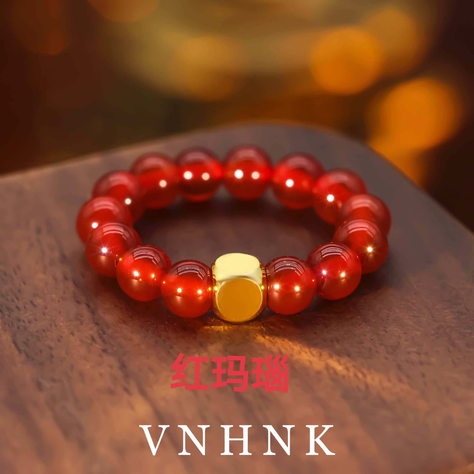 美可儿   M333   红色（4mm）时尚百搭红玛瑙戒指预售