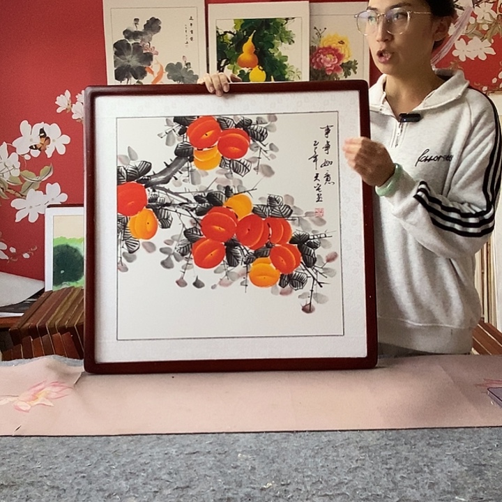 国画手写手绘带框包邮国画作品62✖️62