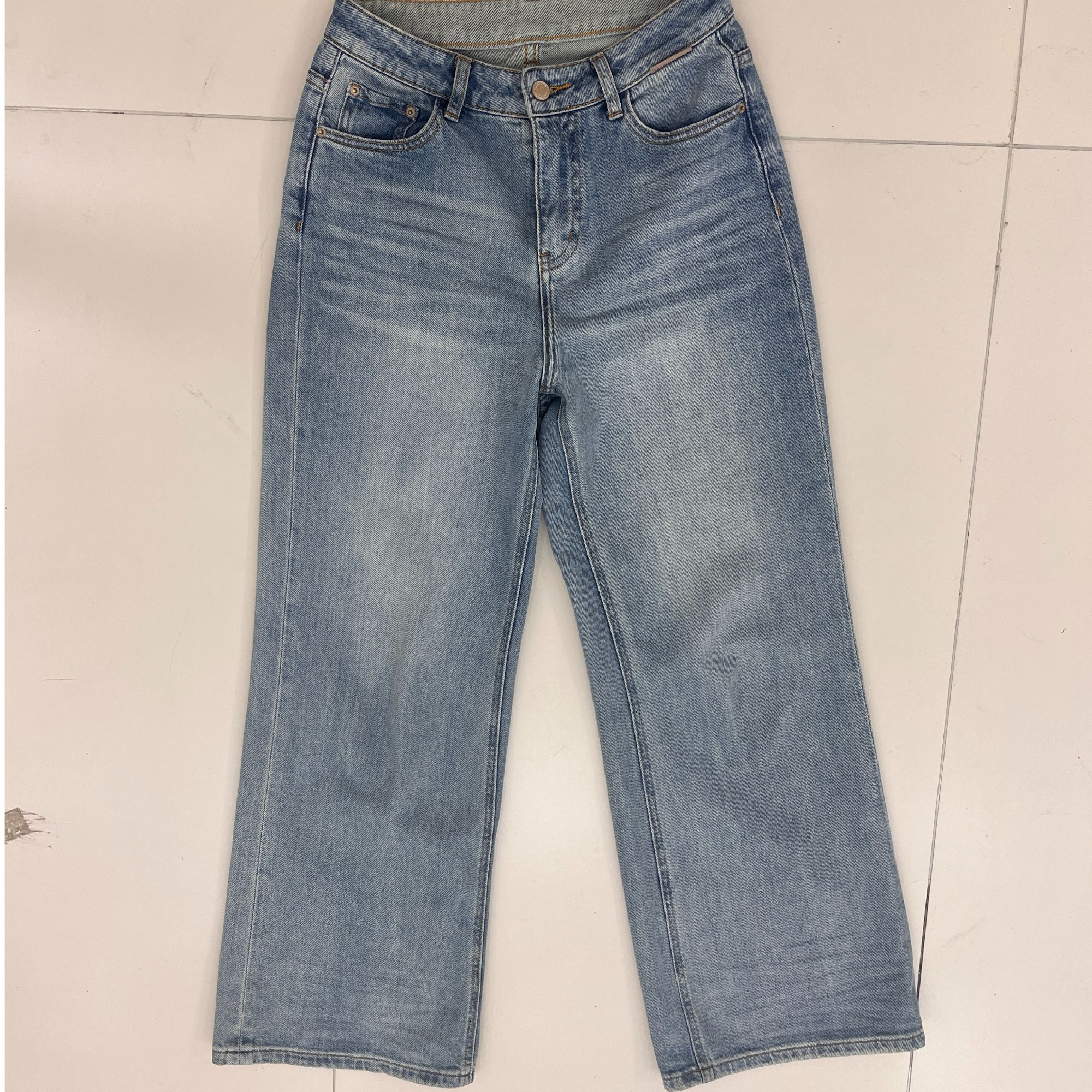 【三懿服饰】高腰窄版阔腿牛仔裤小个子宽松显瘦直筒裤子-6019