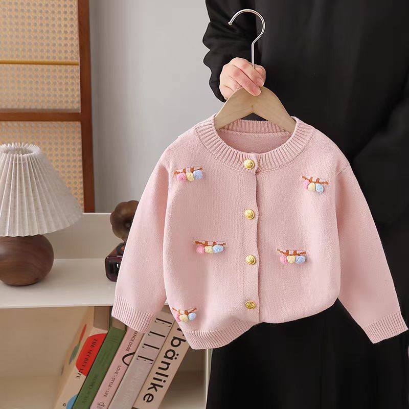 粉色纽扣开衫休闲卡通动漫女童中大童洋气秋冬