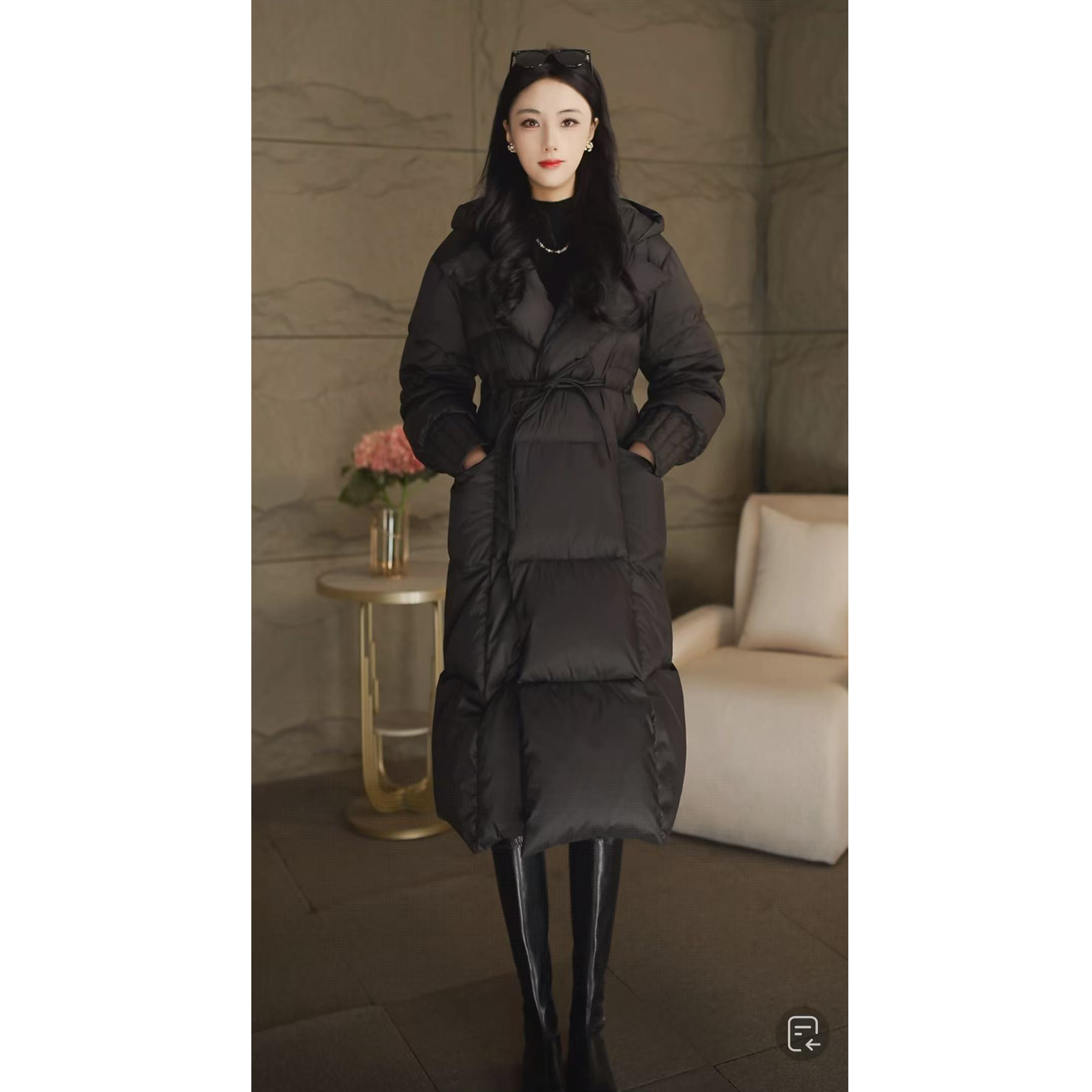 冬季新款高奢新国标90白鹅绒羽绒服女收腰显瘦中长款连帽外套