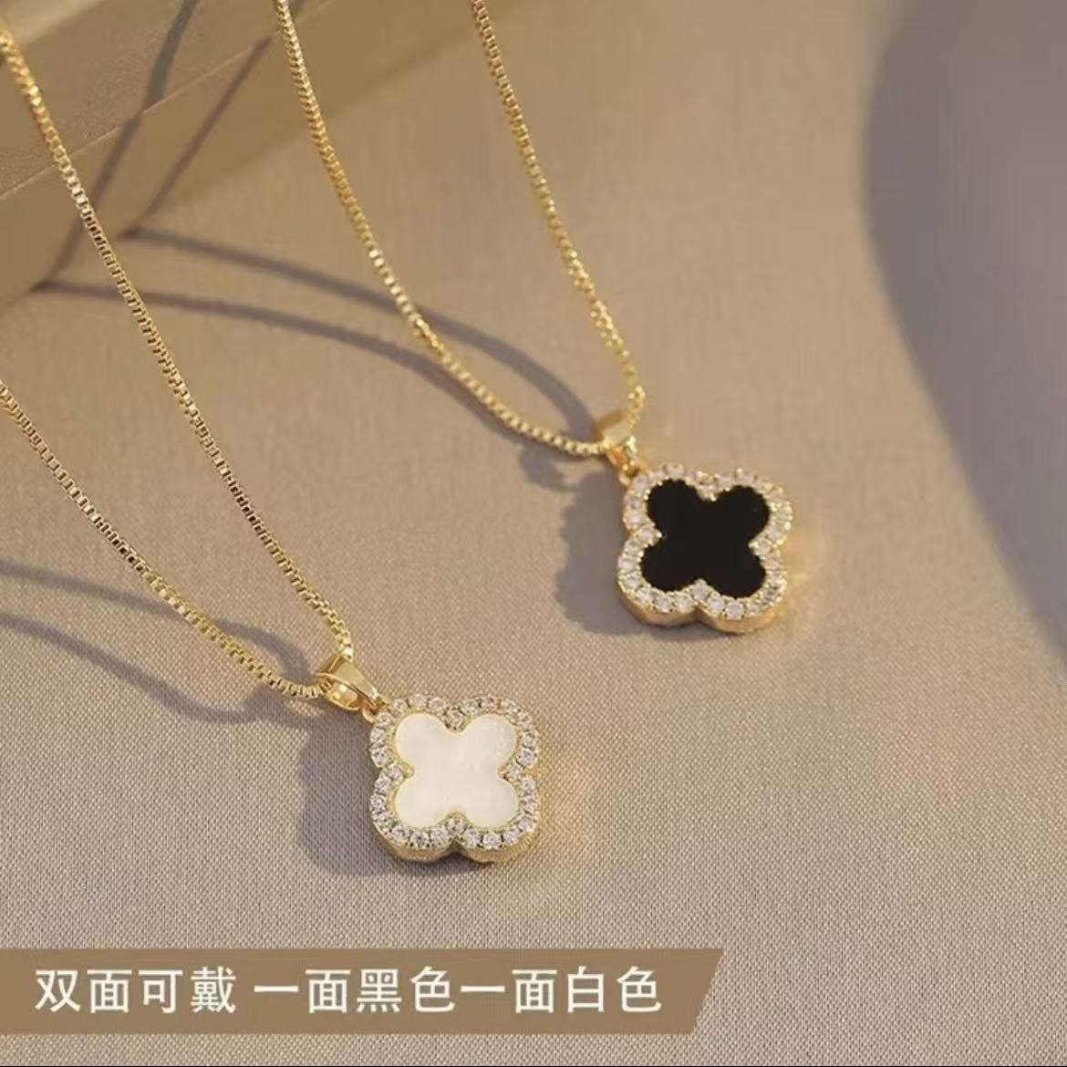 铜合金项链 一款多带四叶花气质优雅金色INS锁骨链