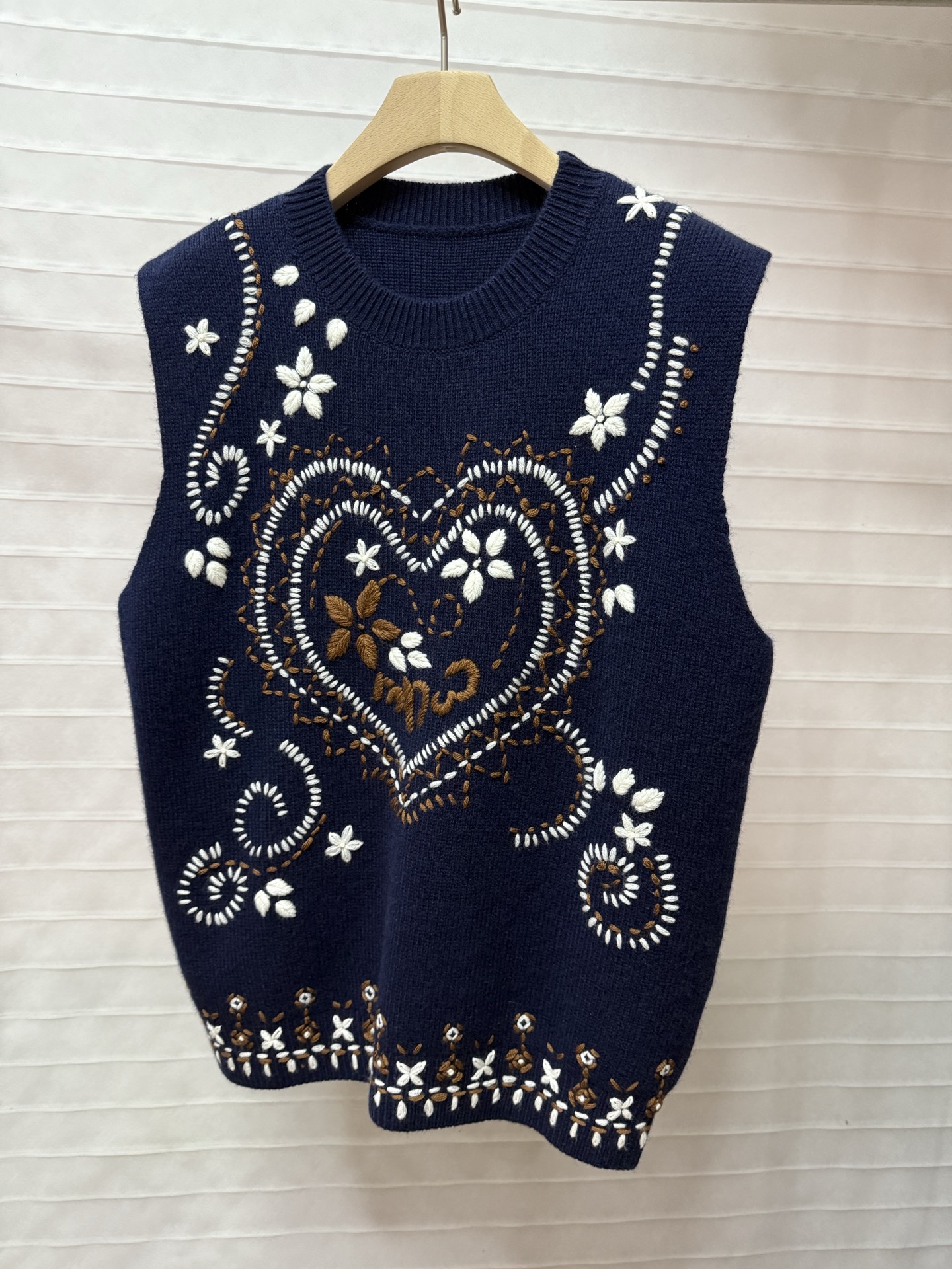 手工针织提花毛针织衫羊毛马甲背心时尚秋季网红蓝色秋冬无袖圆领