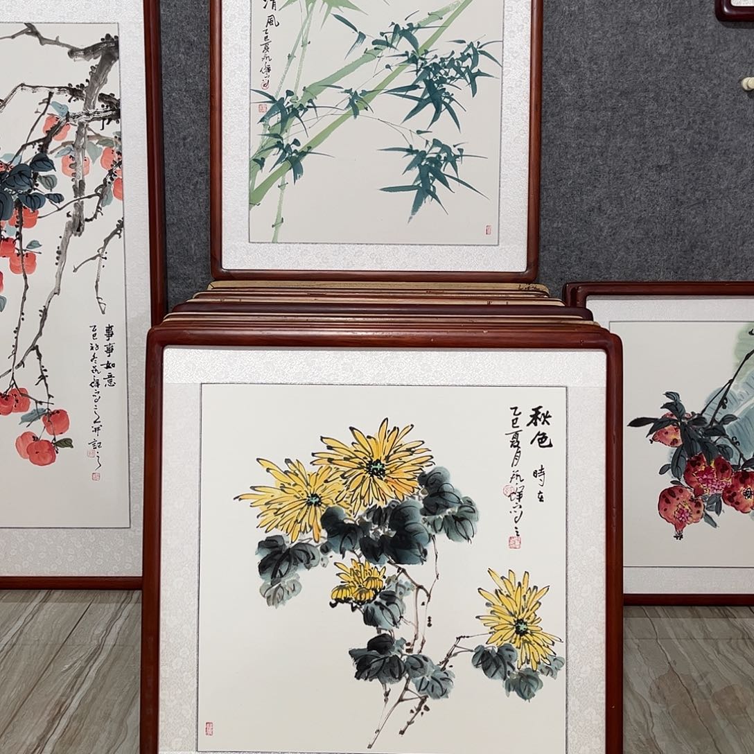 国画书画作品带框63×63