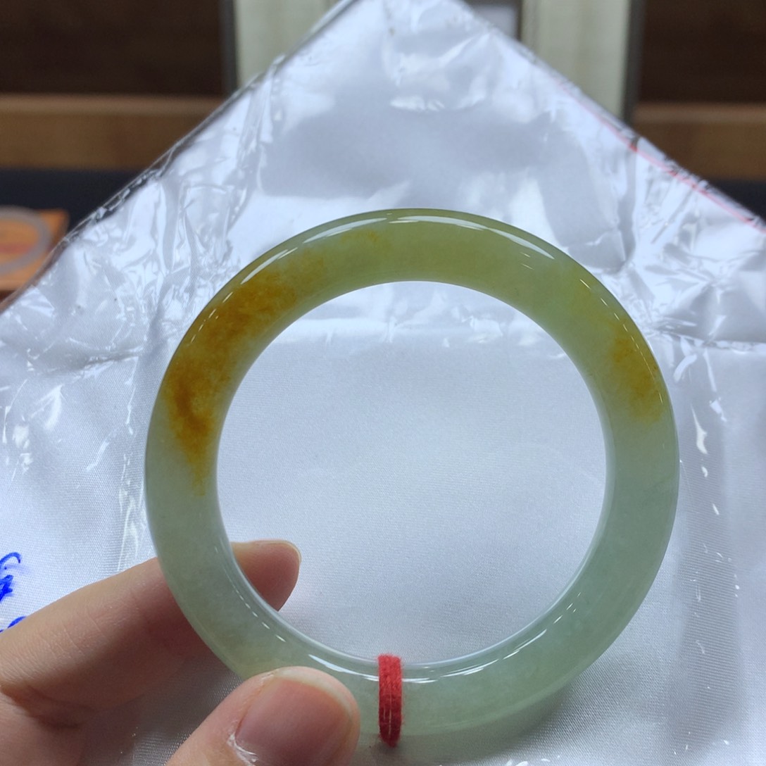 翡翠手镯未镶嵌冰黄翡圆条53-54