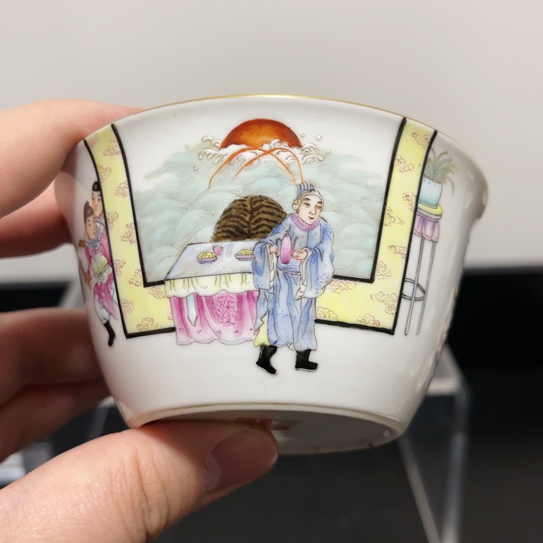 摆件鹿****汇粉彩戏曲人物马蹄杯