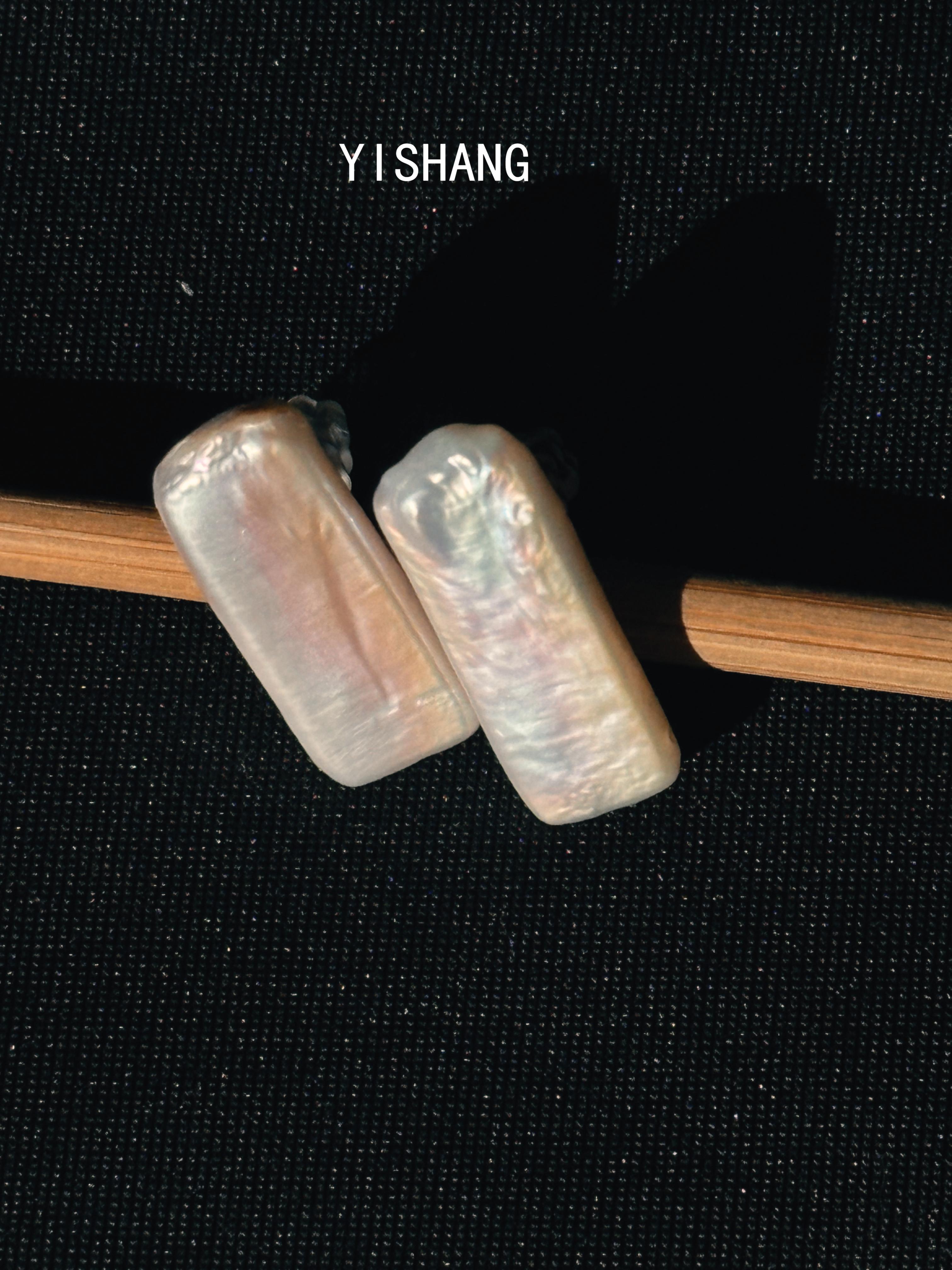 天然巴洛克925耳钉15-20MM琵琶珠配对极光牙签珠异形珍珠