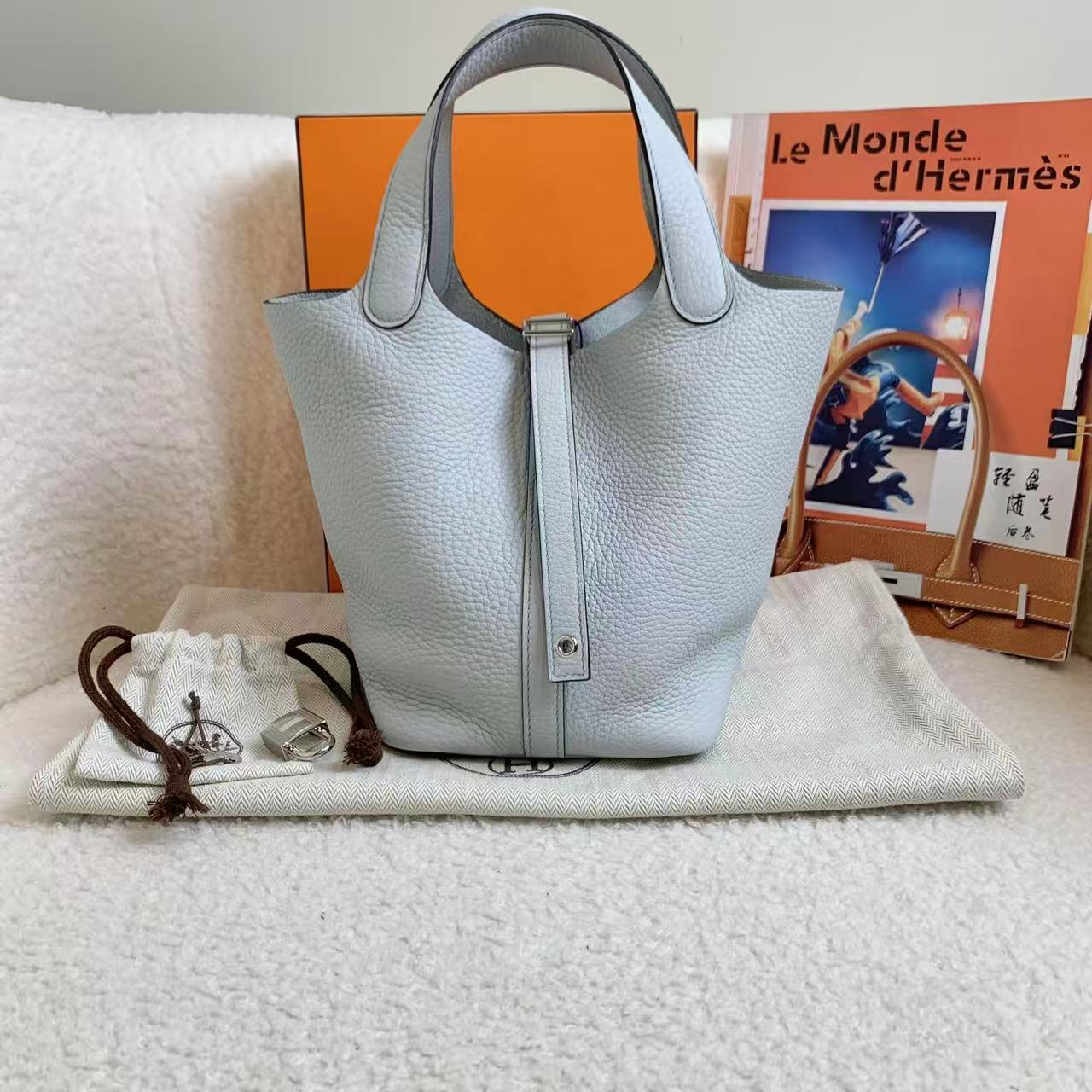 99新 Hermes/爱马仕 壹臻/圣杯蓝银扣菜篮子18 b刻 tc 39192787