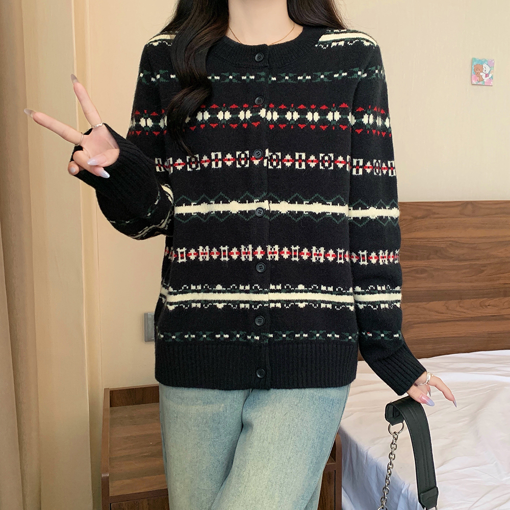 加厚重工双色提花圣诞针织毛衣时尚百搭气质2025大码女装秋冬新款