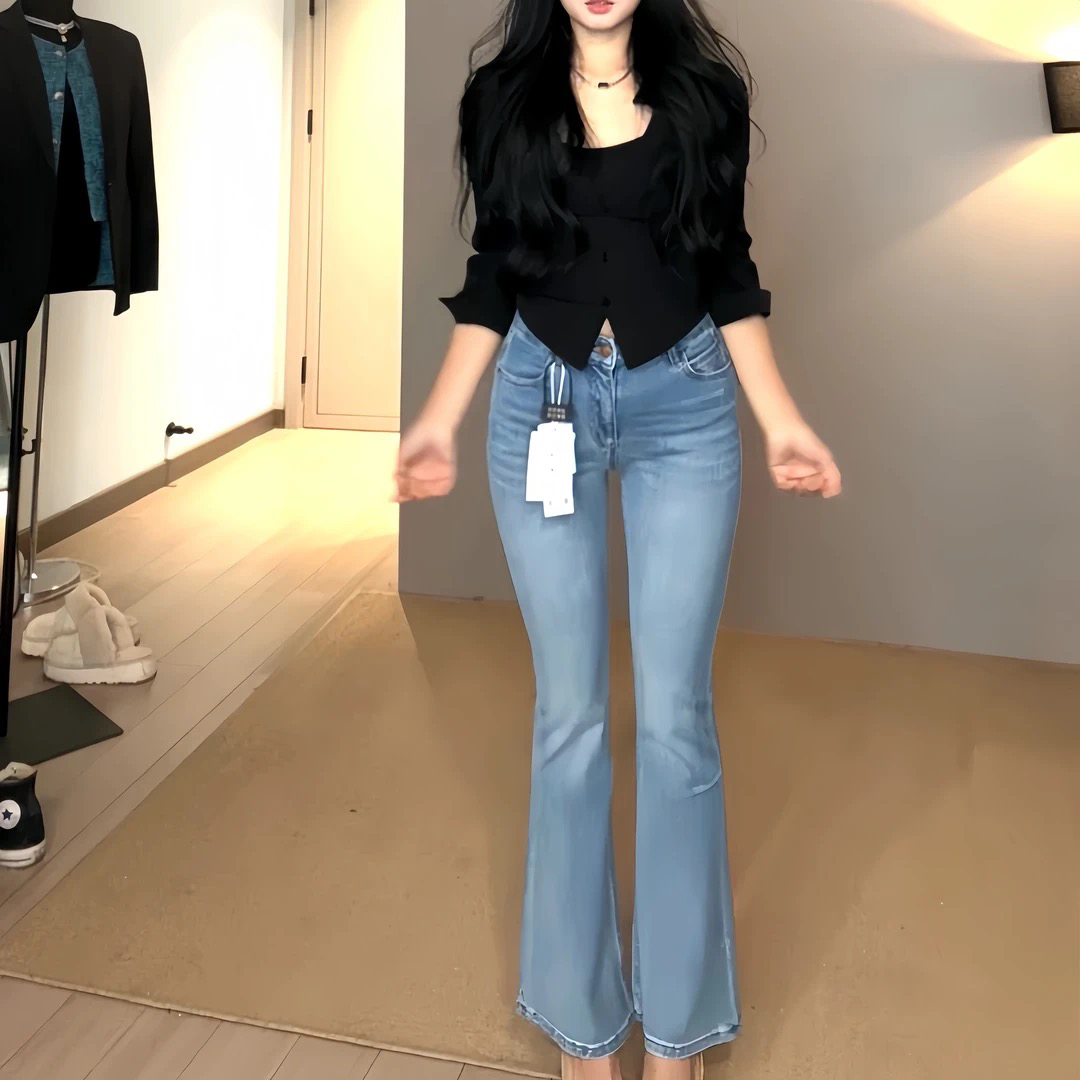 【屿白】夏季薄款四面弹韩版水洗蓝浅蓝色牛仔裤2025新款提臀牛仔裤