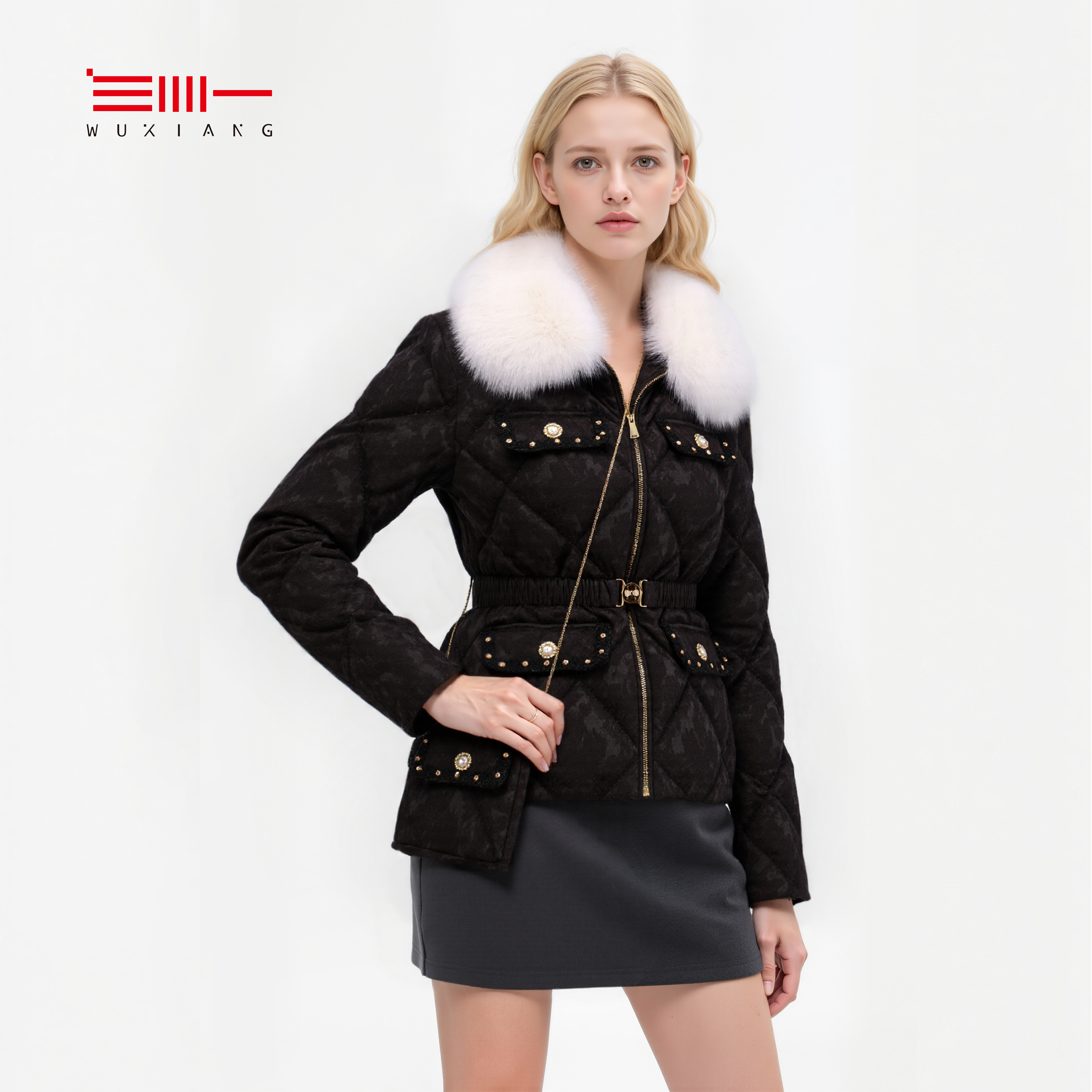 高端提花狐狸毛精品百搭小香风冬季鹅绒羽绒服