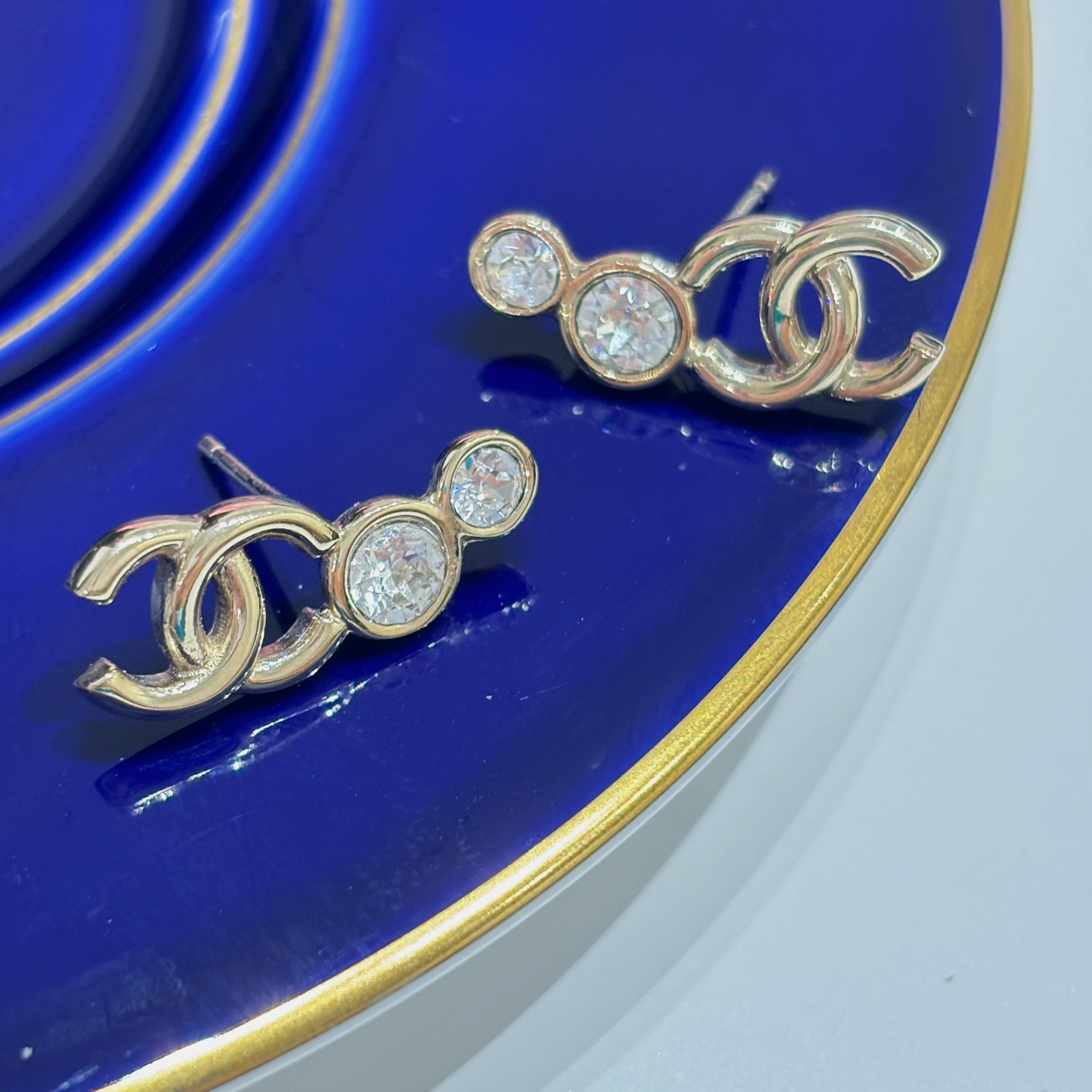 95新 Chanel/香奈儿 24b金色双c双钻耳钉2508340