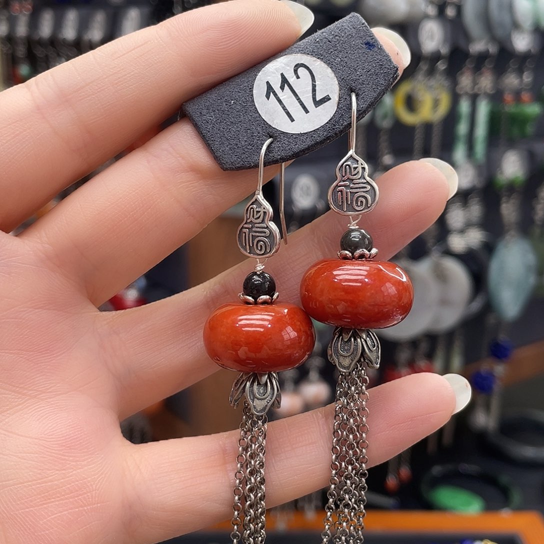 翡翠耳饰银S925镶嵌墨***浅560gjmjhhu