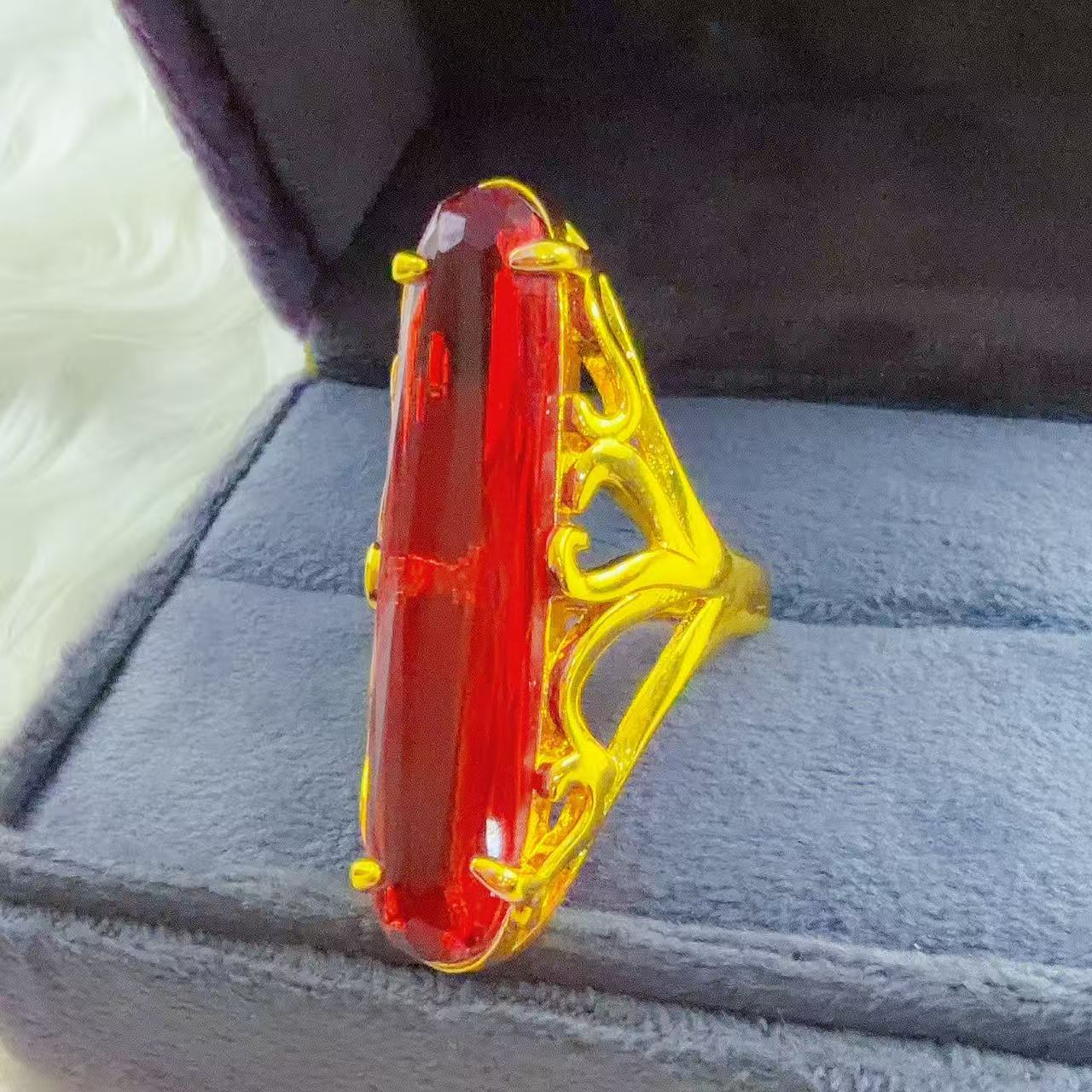 铜合金琉璃戒指 铜合金玻璃红色开口可调女士妈妈款百搭戒指 2037
