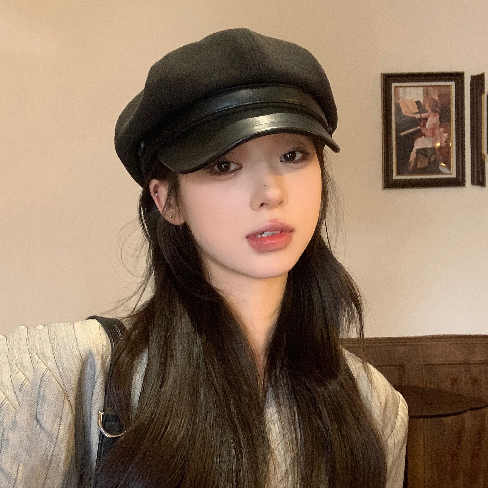 新款ins贝雷帽春秋百搭毛呢日系韩版气质薄款时尚复古画家贝雷帽