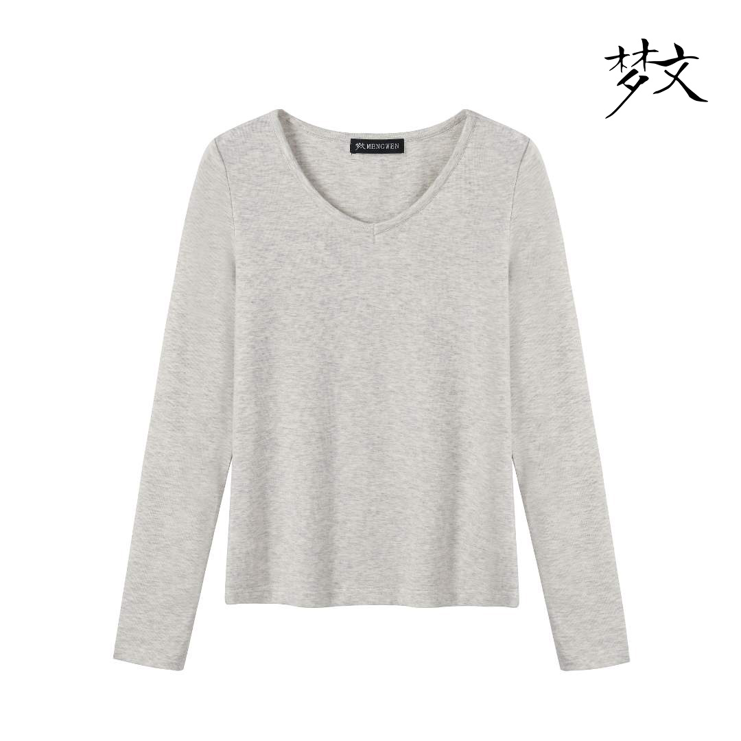梦文2025新款春秋内搭外穿打底衫女设计感修身百搭长袖V领纯色